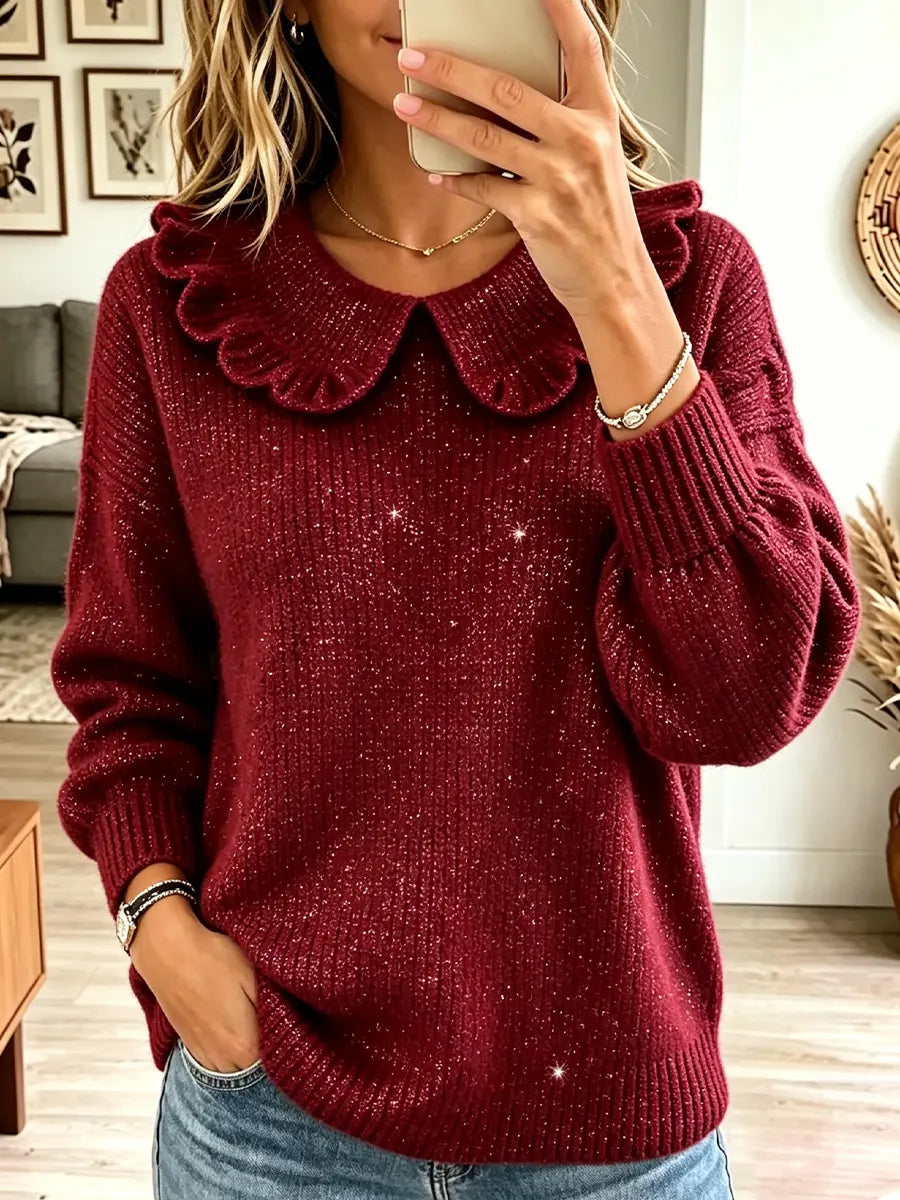 Vintage Elegant Shiny Peter Pan Collar Long-sleeved Sweater