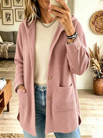 Women's Button-Down Hooded Ribbed Longline Cardigan