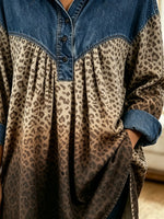 Women's Ombre Leopard Denim Yoke Top