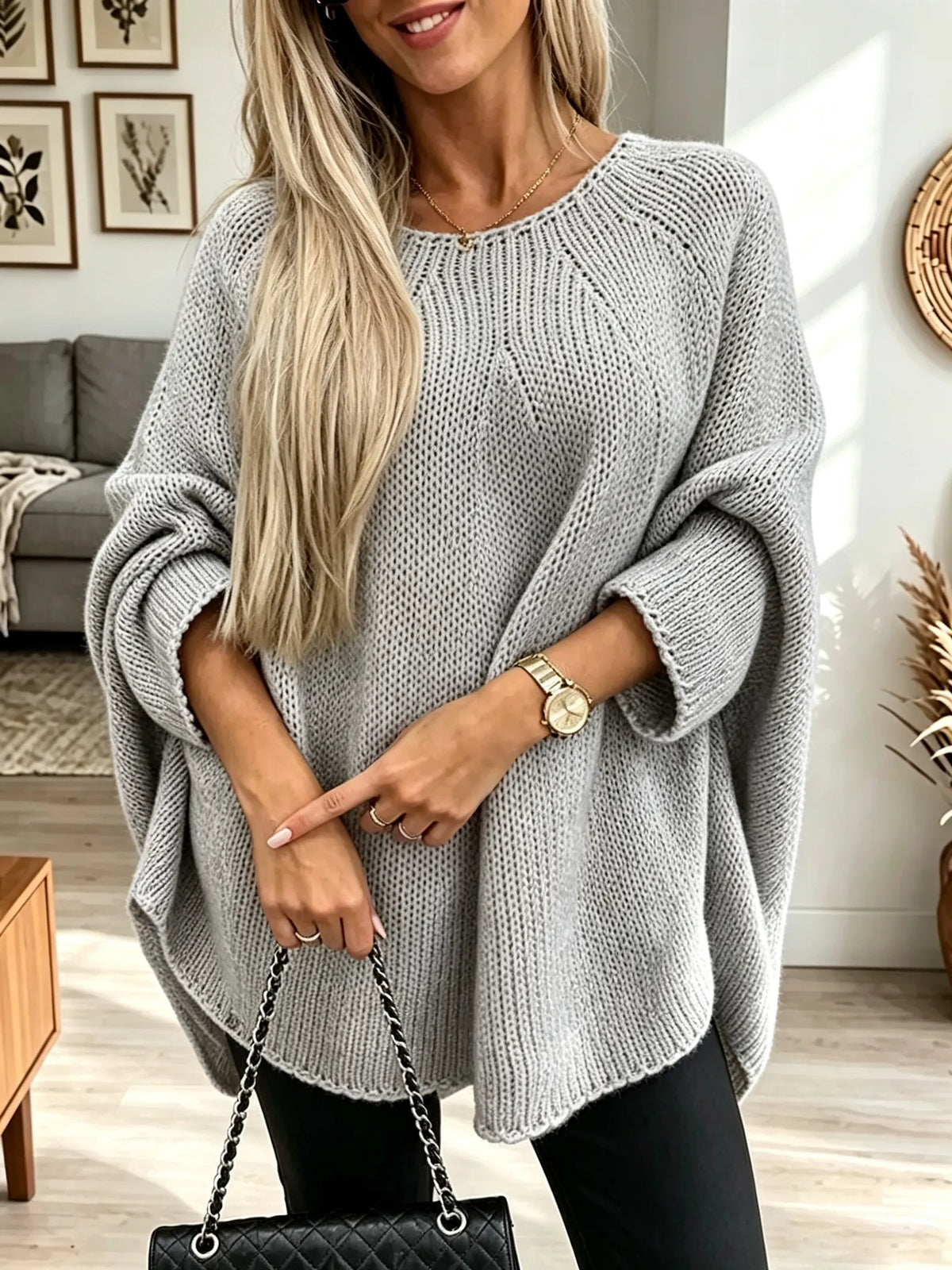 Women's Oversized Knit Poncho Sweater