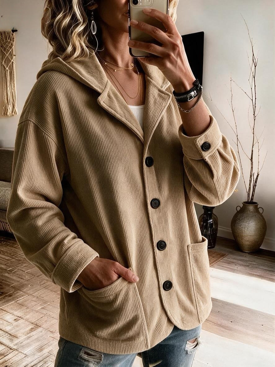 Women's Notch Lapel Button-Front Corduroy Shacket