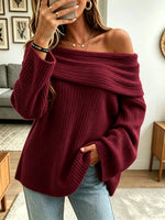 Women's Off-the-Shoulder Foldover Ribbed Knit Sweater