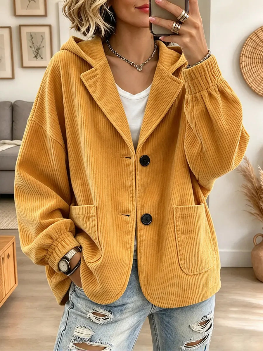 Retro Chic Hooded Corduroy Art Casual Stylish Long Sleeve Coat