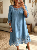 Vintage Elegant Openwork Lace Patchwork Denim Shirt