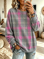 Retro Plaid Pattern Art Print Casual Long Sleeve Sweatshirt