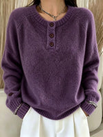 Retro Elegant Button Round Neck Art Casual Stylish Long Sleeve Knitted Sweater