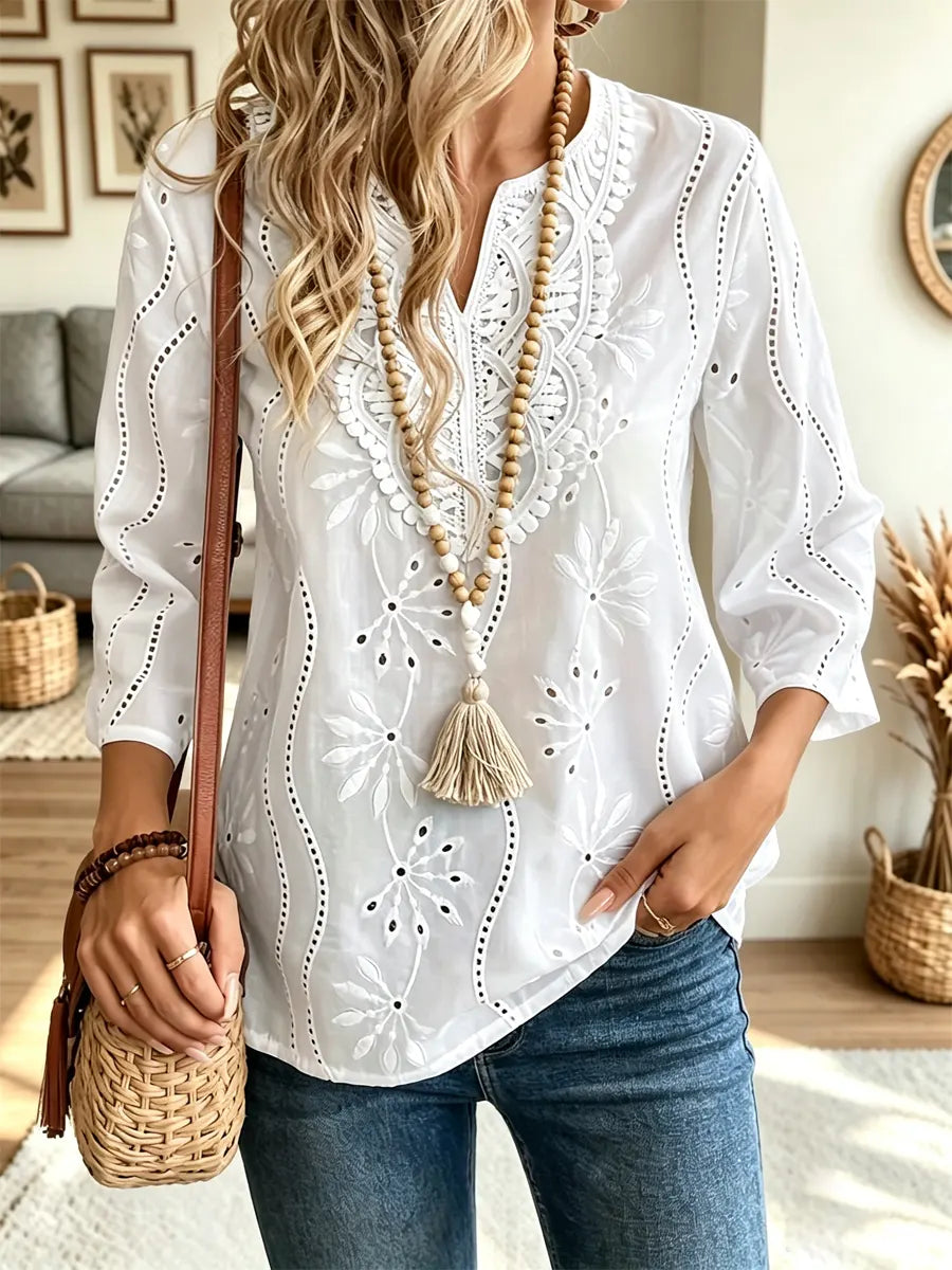 Retro Hollow Floral Lace Art Casual Stylish Long Sleeve Shirt