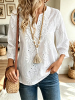 Retro Hollow Floral Lace Art Casual Stylish Long Sleeve Shirt