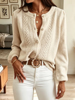 Retro Elegant Button Round Neck Art Casual Stylish Long Sleeve Knitted Sweater