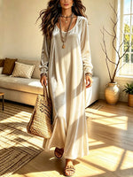 Retro Velvet Art Casual Stylish Round Collar Long Sleeve Long Dress