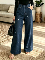 Women's Rhinestone Embellished Wide-Leg Jeans