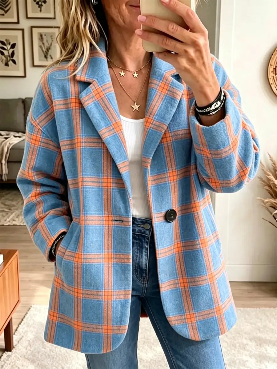 Retro Plaid Pattern Art Cozy Casual Stylish Long Sleeve Coat