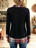 Women's Plaid Contrast V-Neck Layered Tunic Top