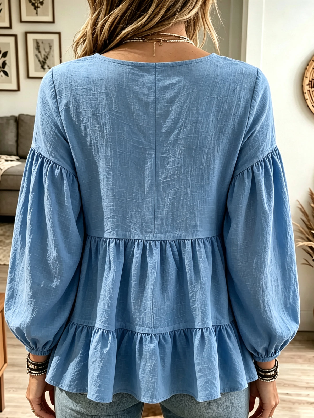 Women's Tiered Babydoll V-Neck Blouse