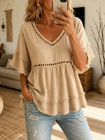 Women's Cutout Fringe Linen Blouse