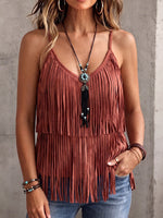 Vintage Elegant Suede Tassel Western Art Sleeveless Shirt Top