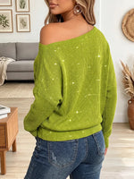 Vintage Elegant Off-shoulder Sequined Loose Batwing Sleeves Shirt