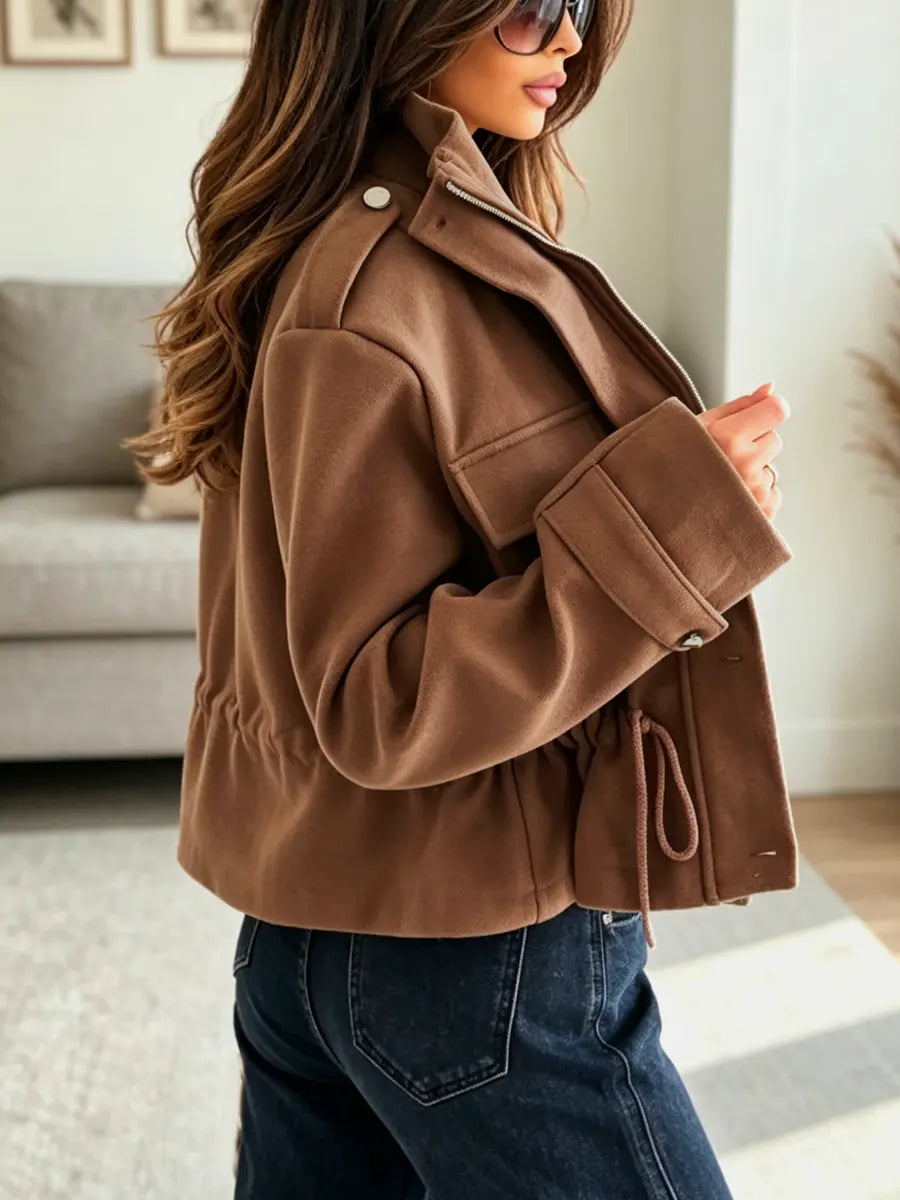 Retro Zip Chic Art Casual Stylish Lapel Long Sleeve Coat