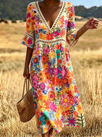 Women's Eyelet Cutout Floral Midi Dress