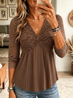 Women's Lace Twist-Front Pleated Peplum Blouse