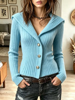 Retro Solid Color Art Casual Stylish Long Sleeve Knitted Cardigan Sweater