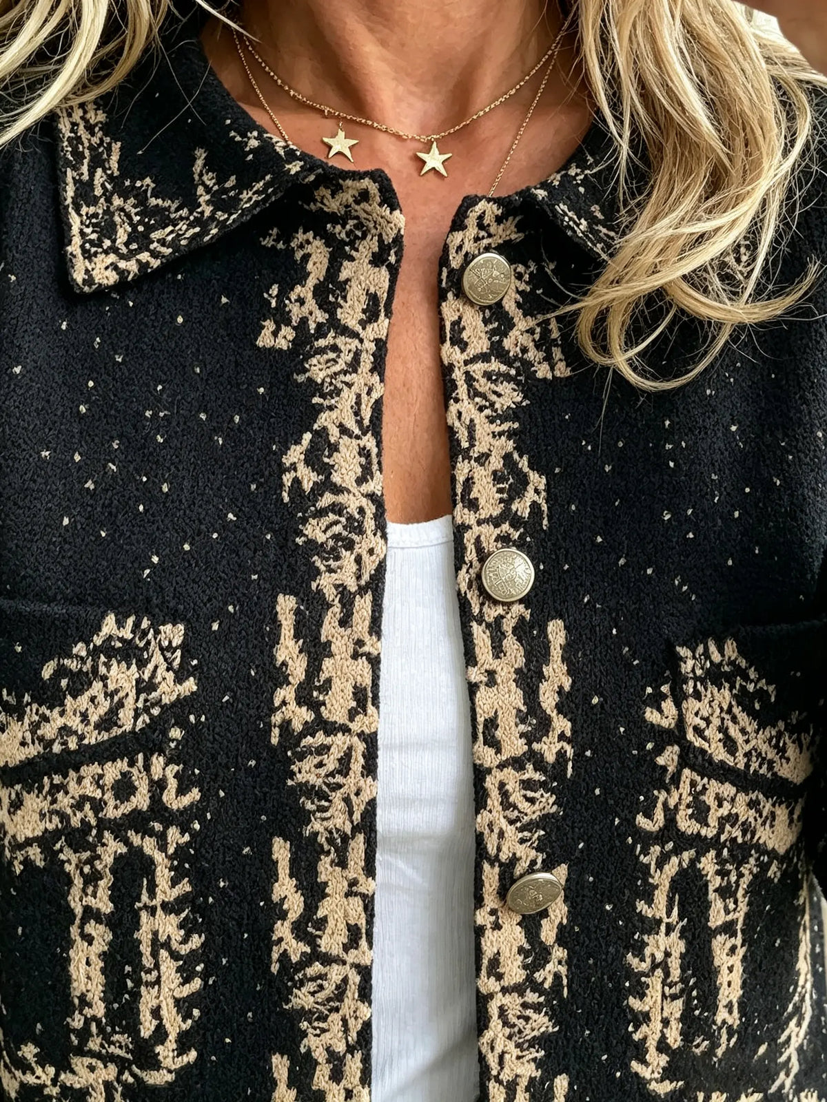Women's Abstract Jacquard Button-Down Cardigan Jacket