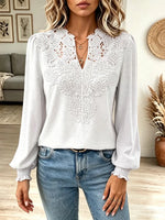 Retro Floral Lace Art Casual Stylish V Collar Long Sleeve Shirt