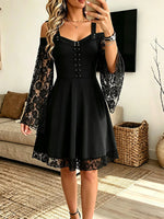 Women's Vintage Elegant Hollowed-out Lace Patchwork Drawstring Cosplay Halloween Dress