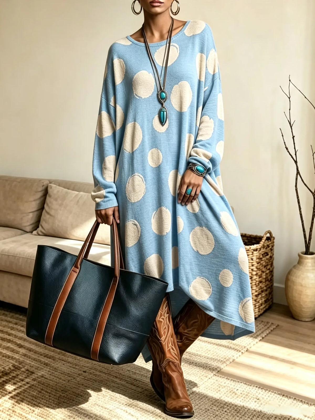 Women's Polka Dot High-Low Maxi Dress