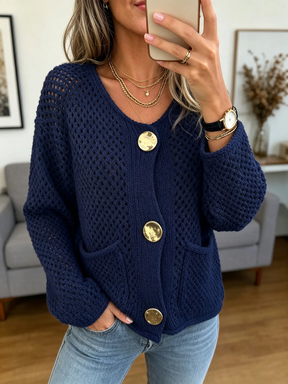 Women's Open-Knit Cardigan Sweater