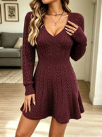 Retro Ruffle Chic Art Casual Stylish Long Sleeve Short Knitted Dress