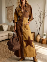 Women Boho Western Denim Maxi Dress