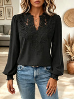 Retro Floral Lace Art Casual Stylish V Collar Long Sleeve Shirt