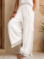 Women's Bohemian Lace Tassel Slit Linen Pants