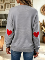 Women's Heart Graphic Knit Sweater, Long Sleeve Crew Neck Pullover