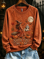 Women's Shih Tzu Witch Mom Graphic Pullover Sweatshirt