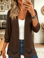 Women's Crochet Lace Trim Open-Front Cardigan
