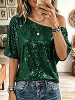 Vintage Elegant Off-shoulder Sequins Shirt