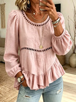Women's Hollow-out Irregular Hem Long-sleeve Shirt