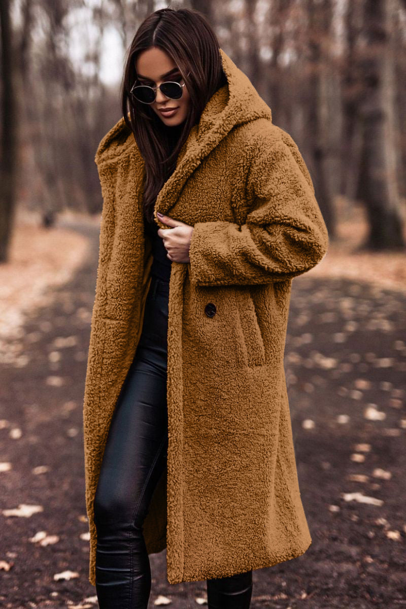 Hooded Long Teddy Coat Oversized Fleece Warm Winter Sherpa Overcoat