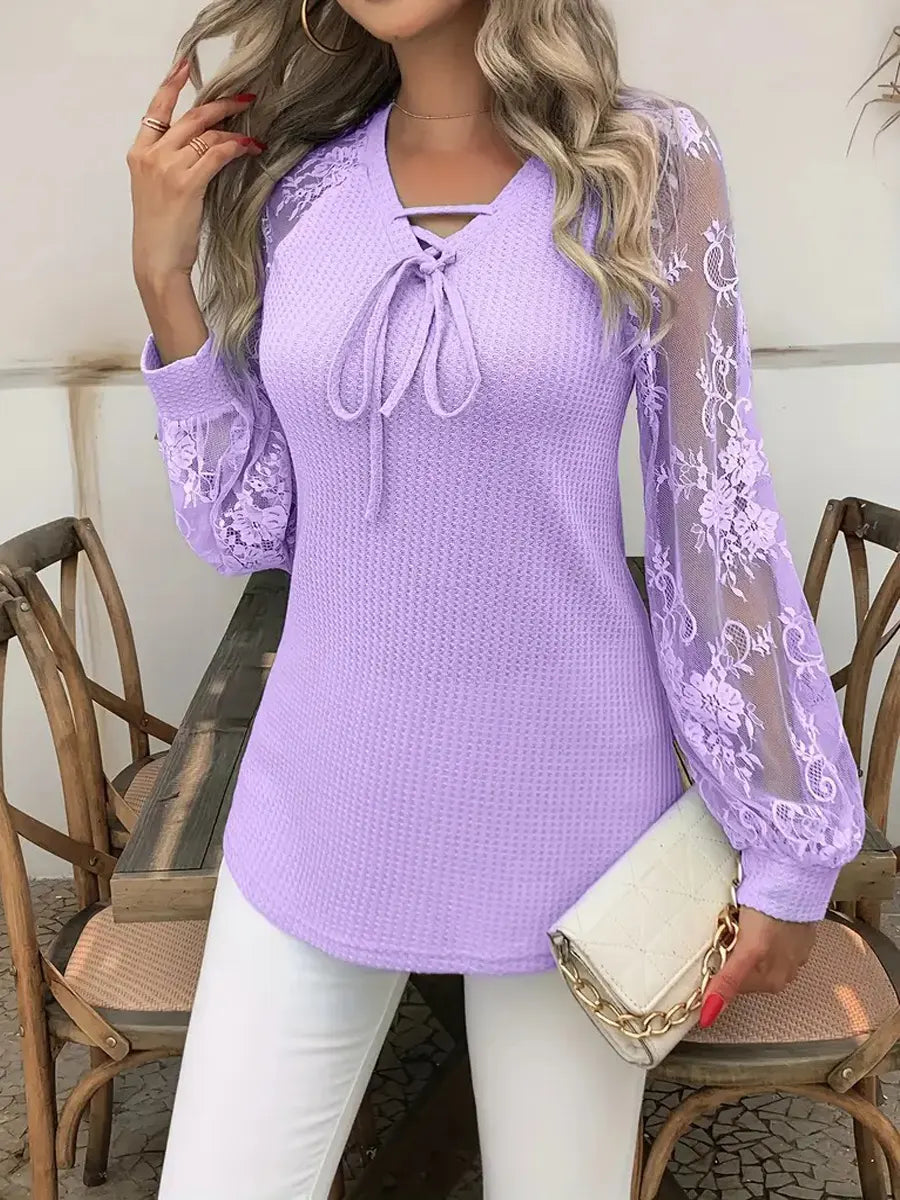 Retro Elegant Lace Floral Hollow Patchwork Long Sleeve Casual Stylish Shirt