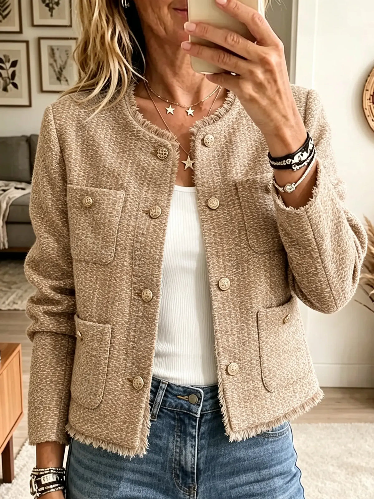 Women's Fringe Trim Tweed Jacket