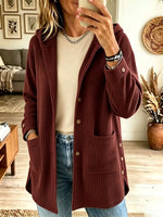 Women's Button-Down Hooded Ribbed Longline Cardigan