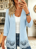 Women's Crochet Lace Trim Open-Front Cardigan