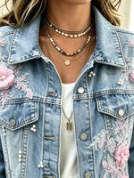 Women's 3D Floral Lace Applique Denim Jacket