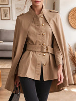 Retro Chic Stand Collar Art Casual Stylish Long Sleeve Cape Coat