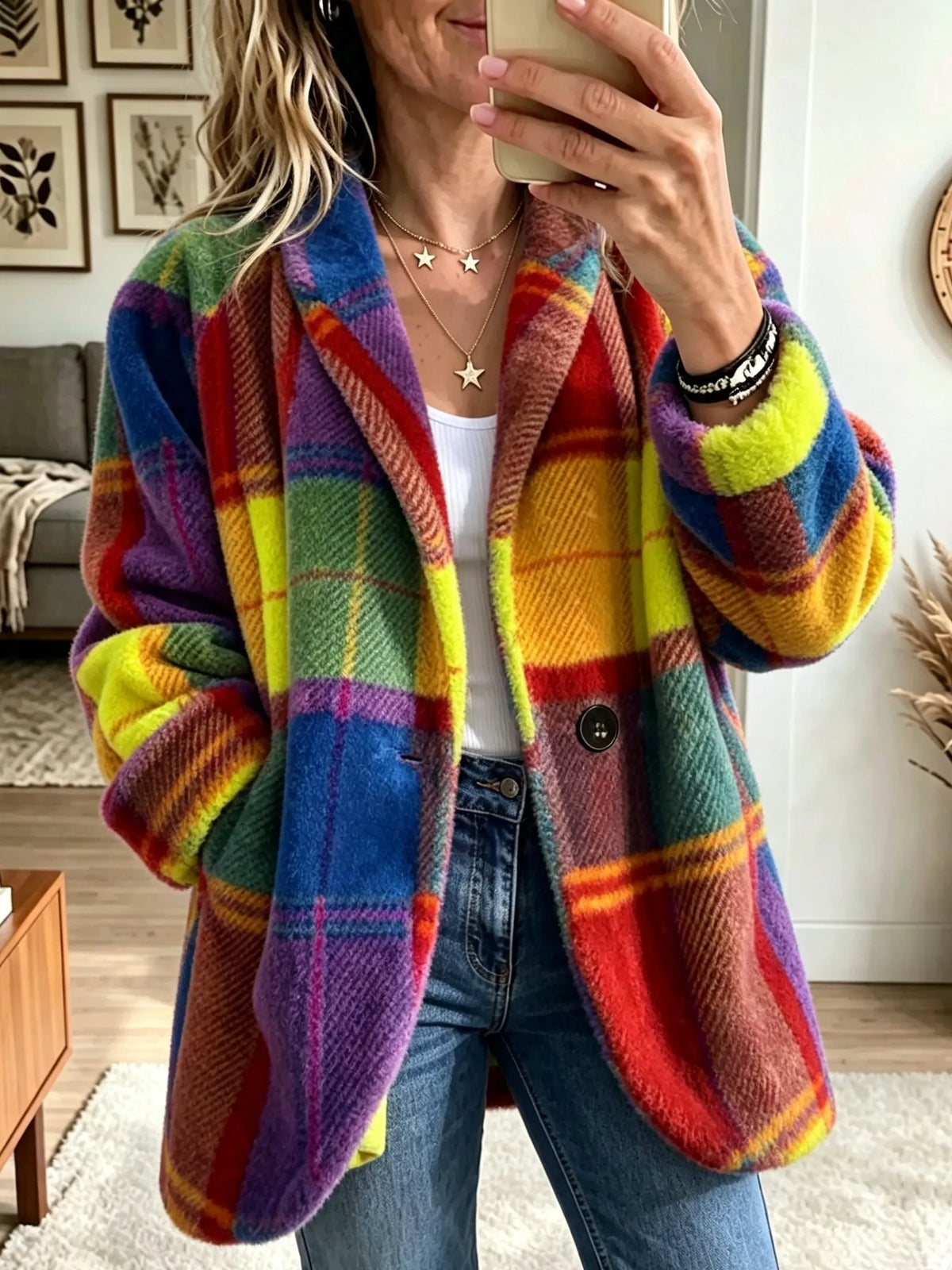Women's Multi-Color Plaid Coat