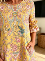 Women's Vintage Floral Print Ruffle Midi Dress