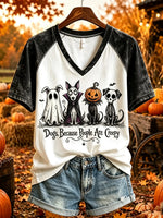Women's Halloween Creepy Dogs Colorblock Raglan T-Shirt