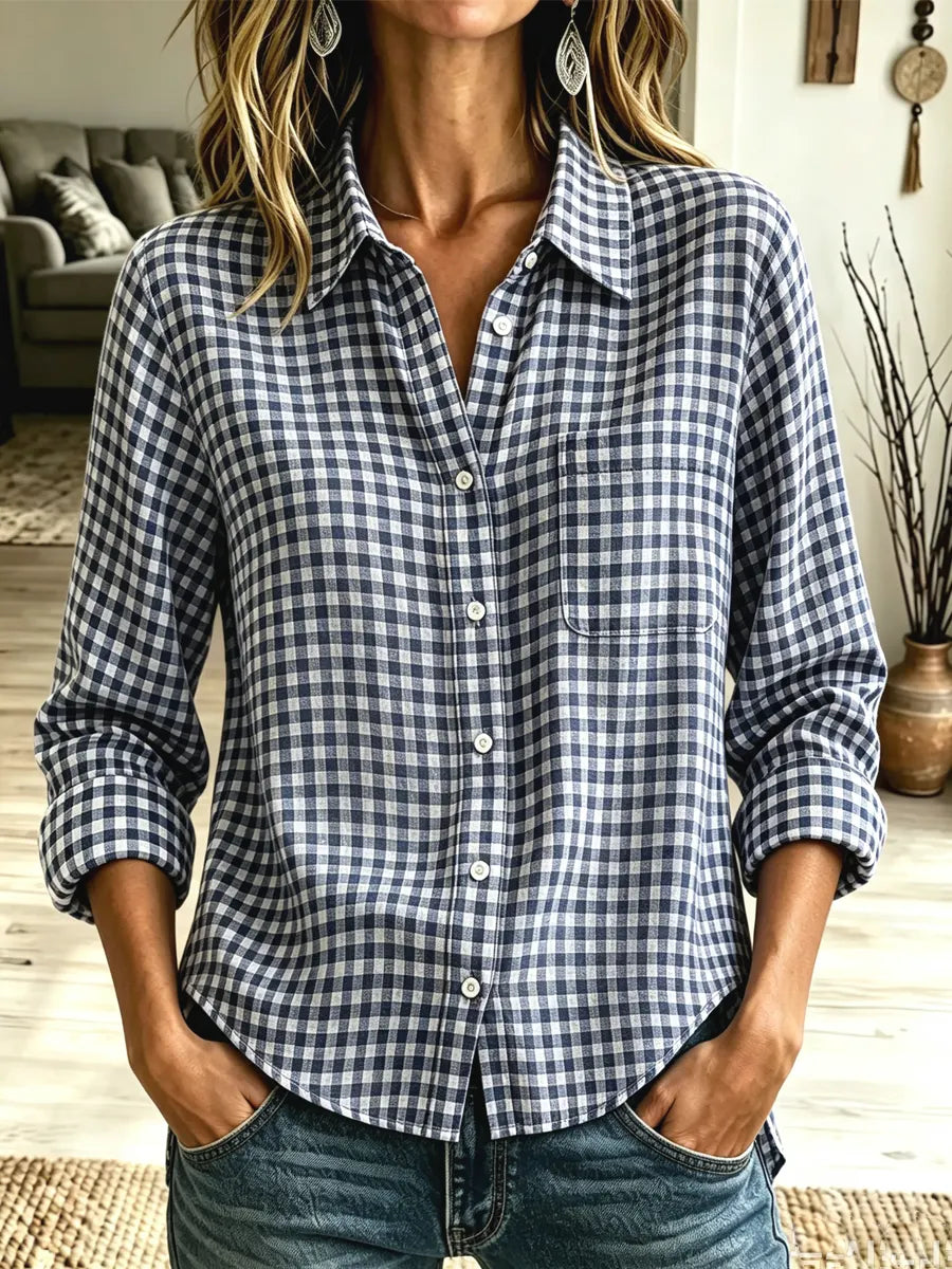 Retro Classic Plaid Pattern Art Casual Stylish Long Sleeve Lapel Cotton Shirt